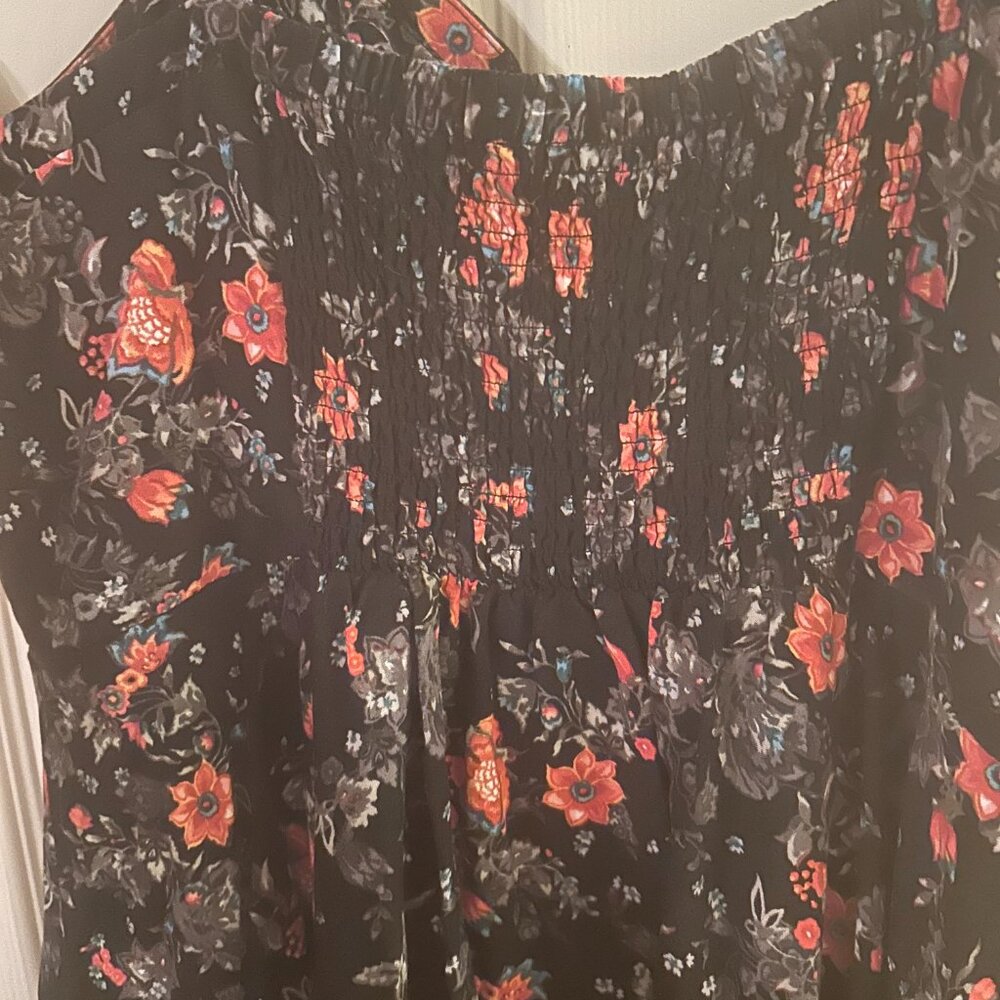Torrid Black Midi Dress with Red Orange Flowers Pockets 2X Sleeveless Pockets - Picture 3 of 6